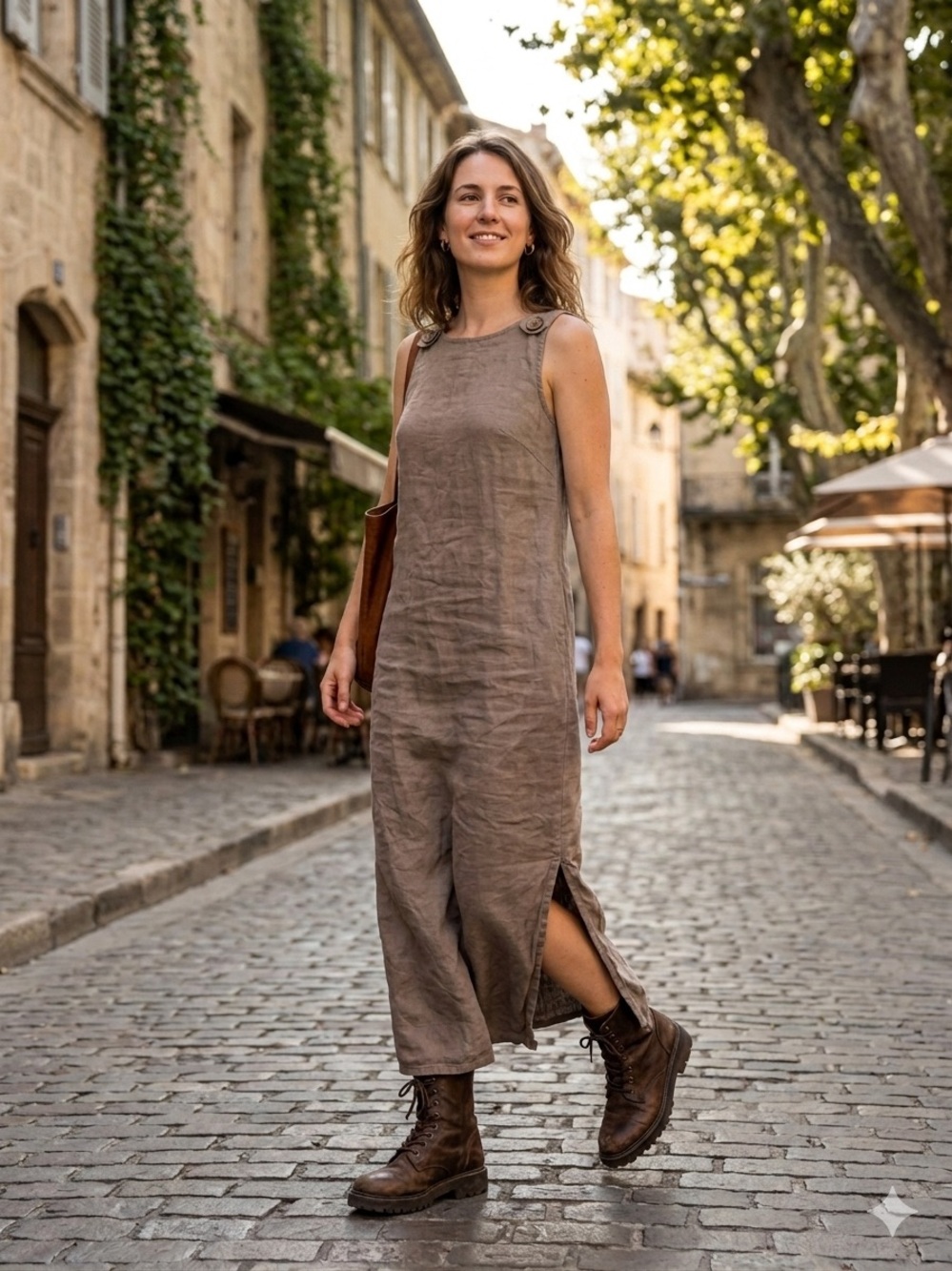 Sleeveless Maxi Linen Dress in Taupe